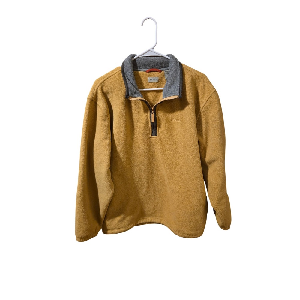 IZOD Mens Yellow Gray Collar Quarter Zip Fleece Pullover 369877 L